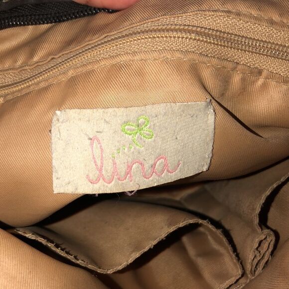 lina Woven Knit Macrame Thread Vinyl Combo Hobo Tan Brown Shoulder Bag - Picture 10 of 15